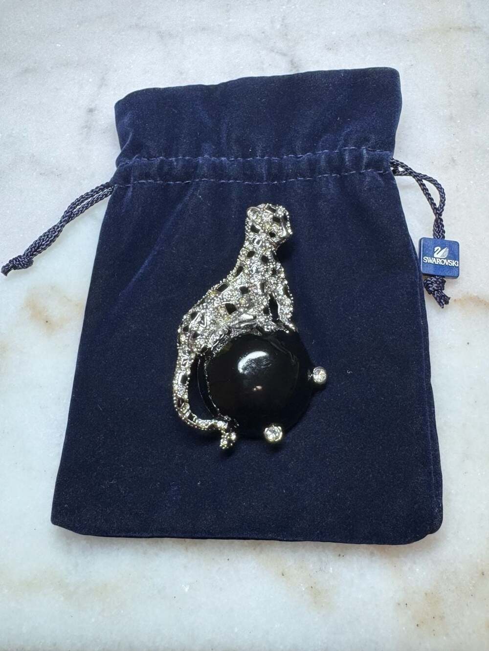 Vintage Butler & Wilson Leopard on a Ball Pave Rhinestone Brooch